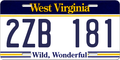 WV license plate 2ZB181