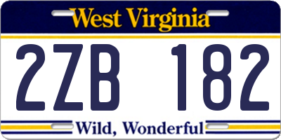 WV license plate 2ZB182