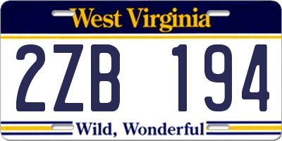 WV license plate 2ZB194