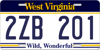WV license plate 2ZB201