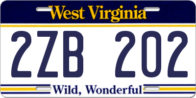 WV license plate 2ZB202