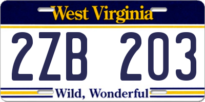 WV license plate 2ZB203