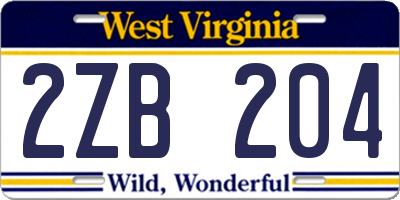 WV license plate 2ZB204