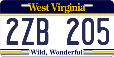 WV license plate 2ZB205
