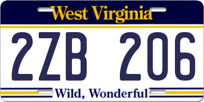 WV license plate 2ZB206