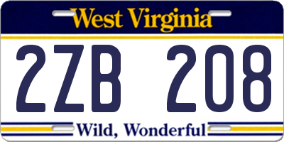 WV license plate 2ZB208