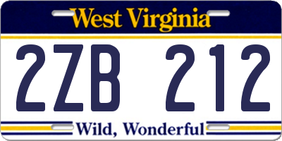 WV license plate 2ZB212