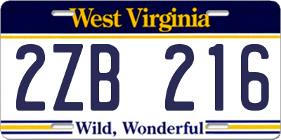 WV license plate 2ZB216