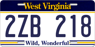 WV license plate 2ZB218