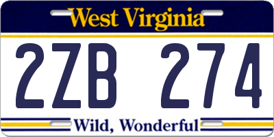 WV license plate 2ZB274