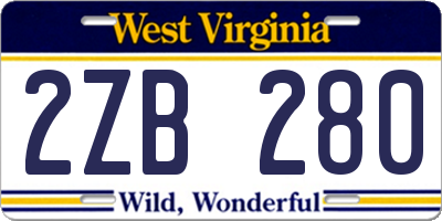 WV license plate 2ZB280