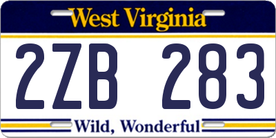 WV license plate 2ZB283