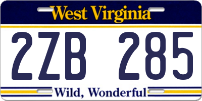 WV license plate 2ZB285