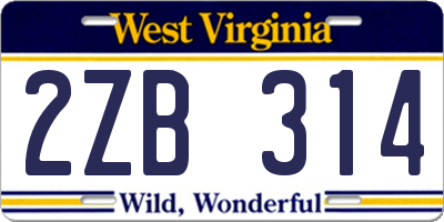 WV license plate 2ZB314