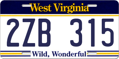 WV license plate 2ZB315