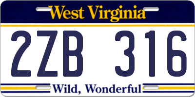 WV license plate 2ZB316