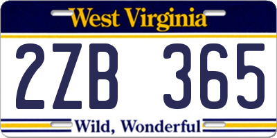 WV license plate 2ZB365