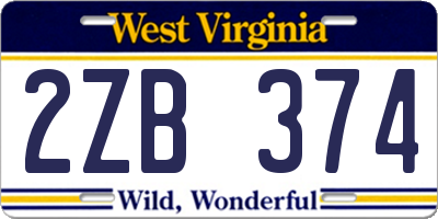 WV license plate 2ZB374