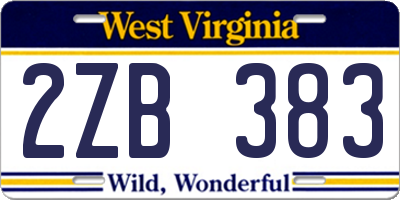 WV license plate 2ZB383