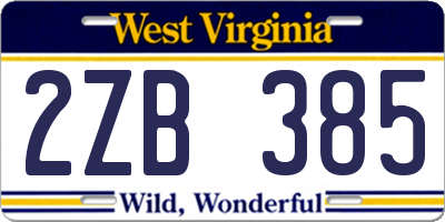 WV license plate 2ZB385