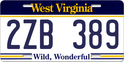 WV license plate 2ZB389