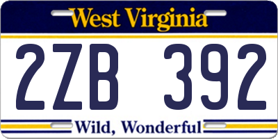 WV license plate 2ZB392