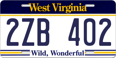 WV license plate 2ZB402
