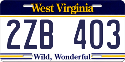WV license plate 2ZB403