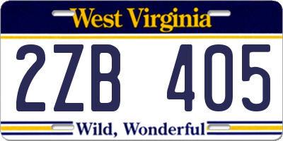WV license plate 2ZB405