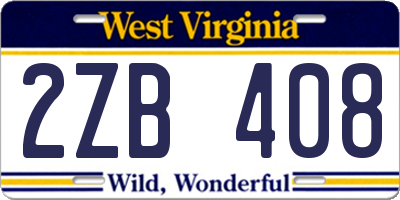 WV license plate 2ZB408