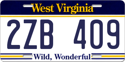 WV license plate 2ZB409