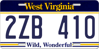 WV license plate 2ZB410