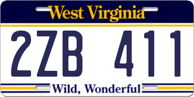 WV license plate 2ZB411