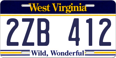 WV license plate 2ZB412
