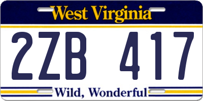 WV license plate 2ZB417