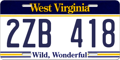 WV license plate 2ZB418