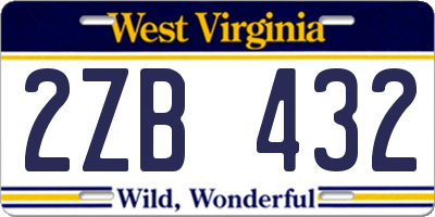 WV license plate 2ZB432