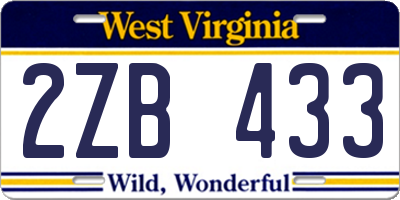 WV license plate 2ZB433