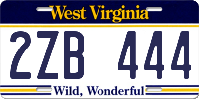 WV license plate 2ZB444