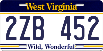 WV license plate 2ZB452