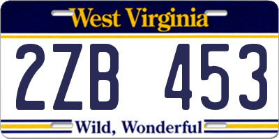WV license plate 2ZB453