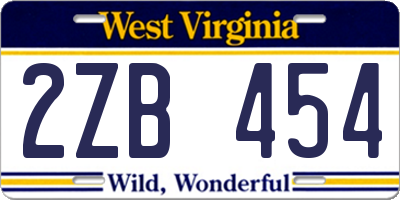 WV license plate 2ZB454