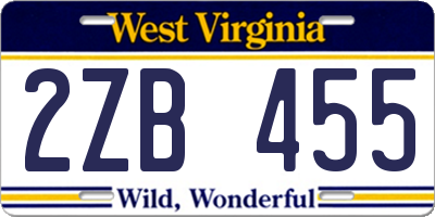 WV license plate 2ZB455