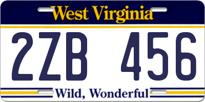 WV license plate 2ZB456