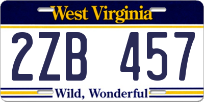 WV license plate 2ZB457