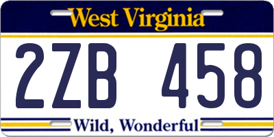 WV license plate 2ZB458