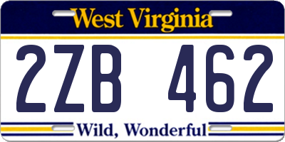 WV license plate 2ZB462