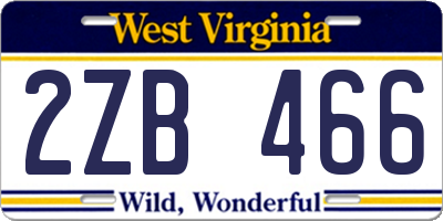 WV license plate 2ZB466