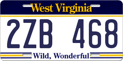 WV license plate 2ZB468