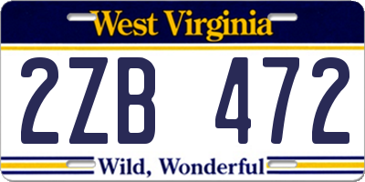 WV license plate 2ZB472